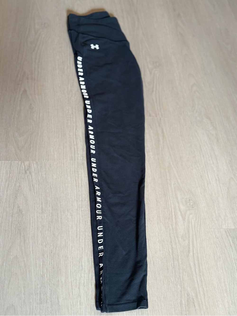 Under Armour Black Cotton Leggings with White Logo & Side Text